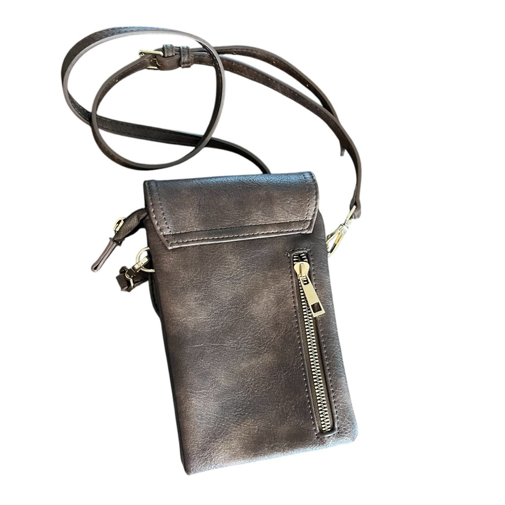 Bostanten brown faux leather adjustable crossbody bag gold hardware - Picture 10 of 14